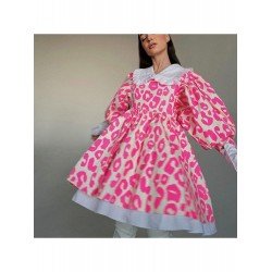 Cute Ladies Printed Doll Collar Lantern Sleeve Dresses Cute Ladies Printed Doll Collar Lantern Sleeve Dresses