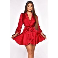 Patchwork Long Sleeve V Neck Mini Dress