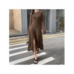 Patchwork Slit Long Sleeve Maxi Dresses For Women Patchwork Slit Long Sleeve Maxi Dresses For Women
