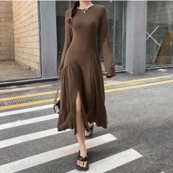Patchwork Slit Long Sleeve Maxi Dresses For Women