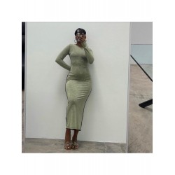 Autumn Solid Color Round Neck Slim Dress  Autumn Solid Color Round Neck Slim Dress