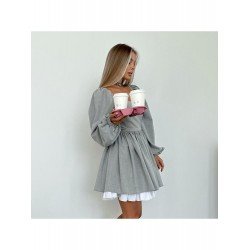 Square Neck Patchwork Lantern Sleeve Cute Dresses Square Neck Patchwork Lantern Sleeve Cute Dresses