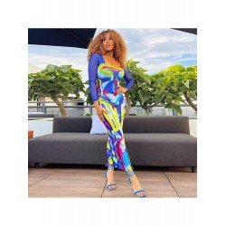 Printed Square Neck Cocktail Long Sleeve Maxi Dress Printed Square Neck Cocktail Long Sleeve Maxi Dress