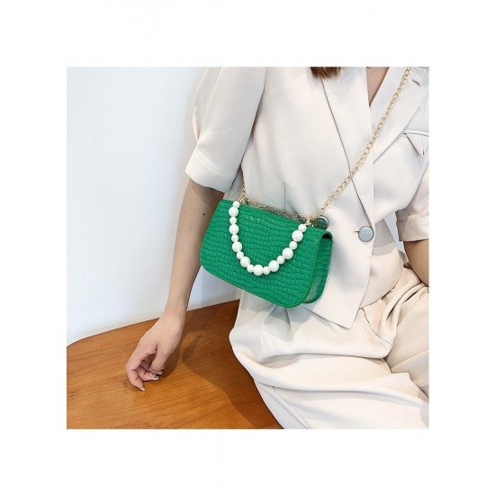  2024 Niche Crocodile Print Faux Pearl Shoulder Bag