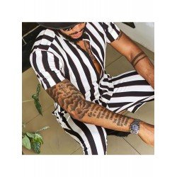 Men's Contrast Color Striped Two-Piece Trouser Sets  Men's Contrast Color Striped Two-Piece Trouser Sets