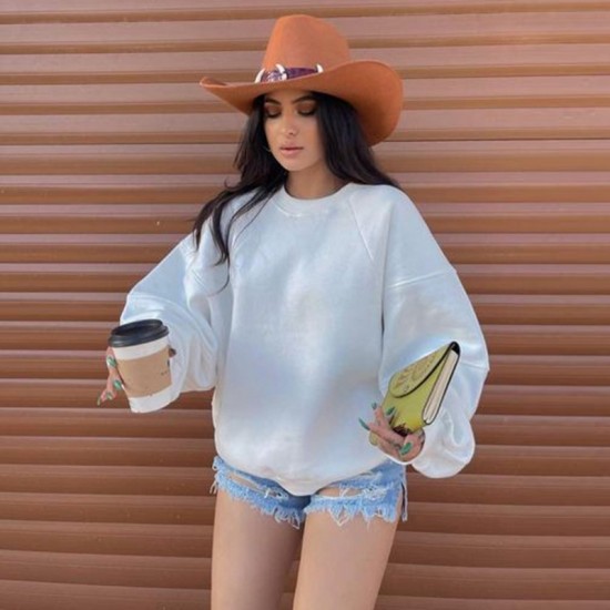  Casual Round Neck Pure Color Knitted Sweater