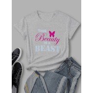 Butterfly Letter Printed Summer Crew Neck T Shirts