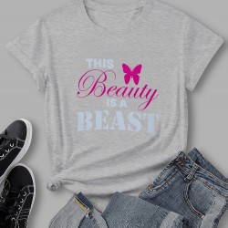 Butterfly Letter Printed Summer Crew Neck T Shirts