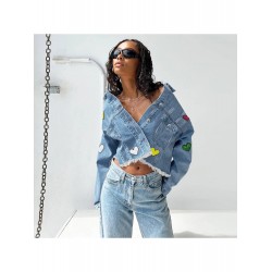 Fashion Heart Printed Women's Denim Jacket  Fashion Heart Printed Women's Denim Jacket