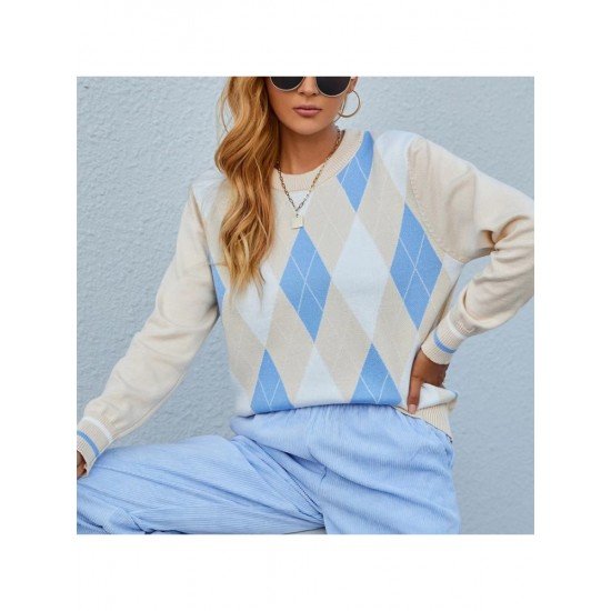  2024 Round Neck Rhombus Lattice Knitwear Sweater