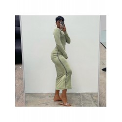 Autumn Solid Color Round Neck Slim Dress  Autumn Solid Color Round Neck Slim Dress