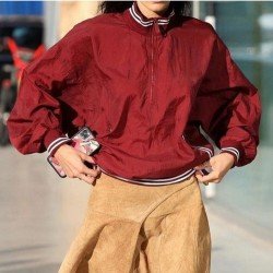 Street Loose Red Ladies Tops
