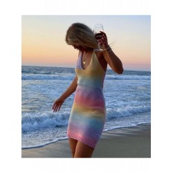 2024 Summer Rainbow Backless Halter Sleeveless Dress  2024 Summer Rainbow Backless Halter Sleeveless Dress
