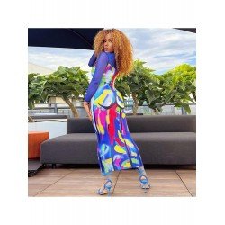 Printed Square Neck Cocktail Long Sleeve Maxi Dress Printed Square Neck Cocktail Long Sleeve Maxi Dress