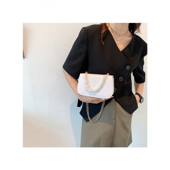 2024 Niche Crocodile Print Faux Pearl Shoulder Bag