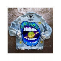 Street Black Lip Printed Denim Jackets Women Street Black Lip Printed Denim Jackets Women