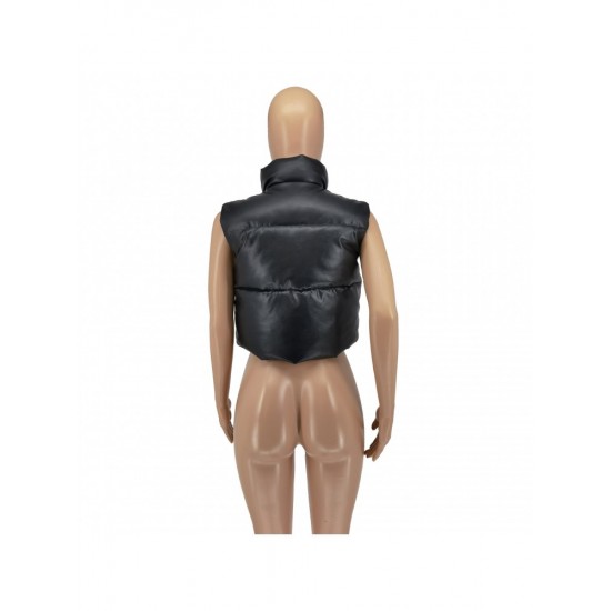  Pure Color Zipper Sleeveless Short Jacket Coats