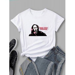 Funny Skull Graphic Crew Neck Ladies T Shirts Funny Skull Graphic Crew Neck Ladies T Shirts