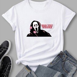 Funny Skull Graphic Crew Neck Ladies T Shirts