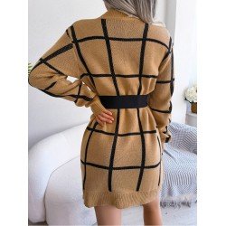 Casual Contrast Color Long Sleeve Sweater Dress Casual Contrast Color Long Sleeve Sweater Dress