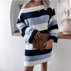 Loose Striped Sweater Long Sleeve Dress