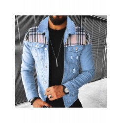 Plaid Patchwork Denim Jackets For Men Plaid Patchwork Denim Jackets For Men