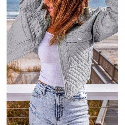 Rhombus Lattice Pockets Black Jacket Coats