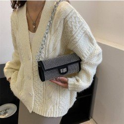  Hot Drilling Chain Twist Lock Black Shoulder Bags