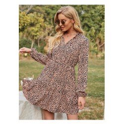 Rural Style V Neck Ruffles Puff Sleeve Short Dress Rural Style V Neck Ruffles Puff Sleeve Short Dress