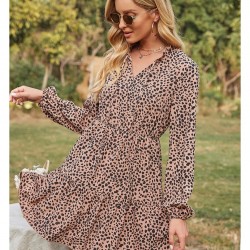 Rural Style V Neck Ruffles Puff Sleeve Short Dress