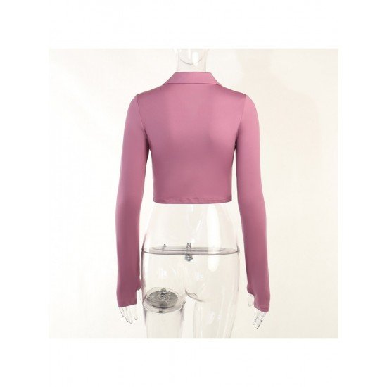  2024 Pure Color Long Sleeve Crop Top