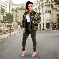  Women's Versatile Camouflage Sequins Denim Jacket