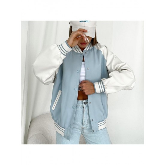  2024 Casual Contrast Color Women's Baseball Jacket
