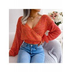 Spring V Neck Lantern Sleeve Cropped Sweaters Spring V Neck Lantern Sleeve Cropped Sweaters
