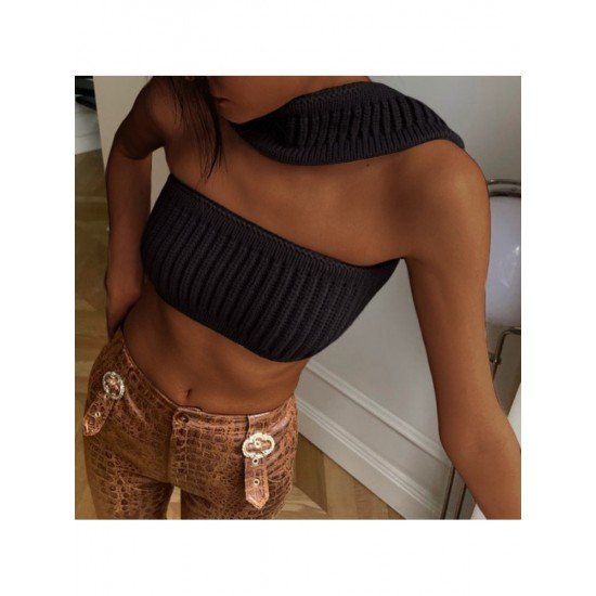 2024 Halter Pure Color Backless Crop Sweater
