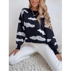 Ladies Black Cloud Pattern Pullover Sweaters Ladies Black Cloud Pattern Pullover Sweaters