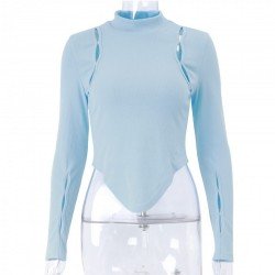 Mock Neck Cut Out Long Sleeve Tops