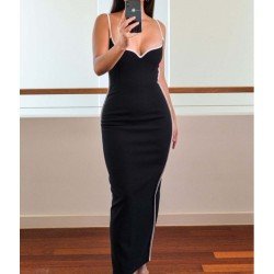 Backless Spaghetti Straps Black Sleeveless Maxi Dresses