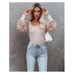 U Neck Lantern Sleeve Pure Color Women's Top  U Neck Lantern Sleeve Pure Color Women's Top