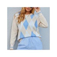  2024 Round Neck Rhombus Lattice Knitwear Sweater