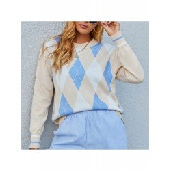 2024 Round Neck Rhombus Lattice Knitwear Sweater  2024 Round Neck Rhombus Lattice Knitwear Sweater