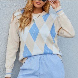  2024 Round Neck Rhombus Lattice Knitwear Sweater