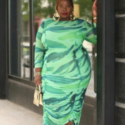  Casual Round Neck Drawstring Women's Long Sleeve Dress