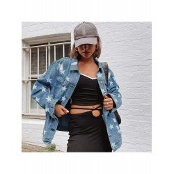 Star Pattern Blue Denim Jackets For Women Star Pattern Blue Denim Jackets For Women