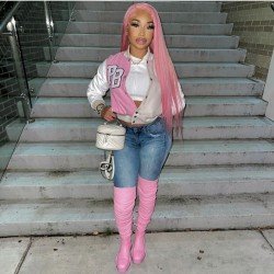 Pink Contrast Color Patchwork Baseball Coats