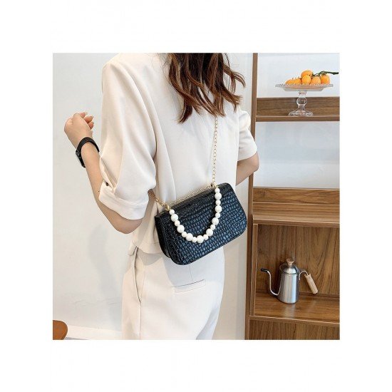 2024 Niche Crocodile Print Faux Pearl Shoulder Bag