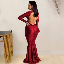  Sexy V Neck Pure Color Backless Long Dress