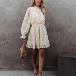  2024 Jacquard Ruffle Women's Long Sleeve Dress