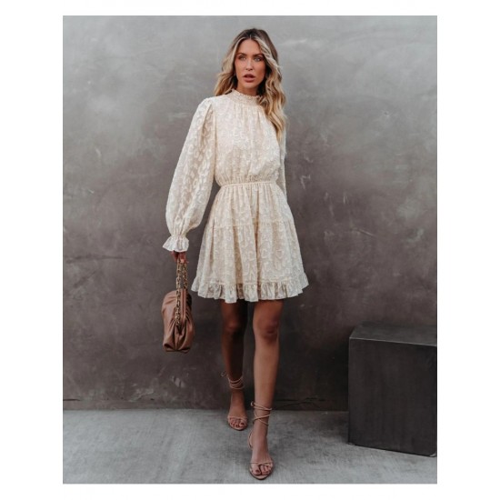  2024 Jacquard Ruffle Women's Long Sleeve Dress
