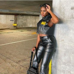Motorcycle Style Leather Sleeveless Black Jackets